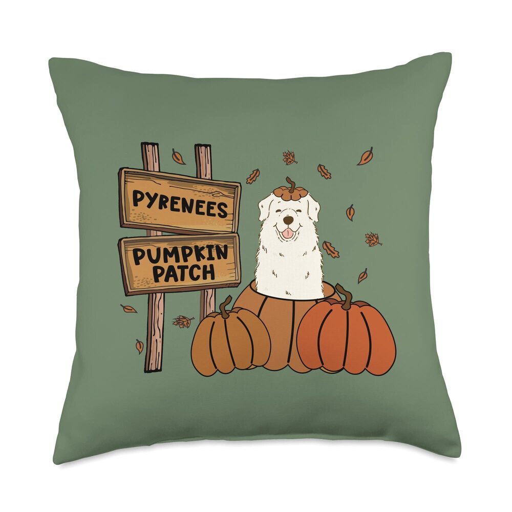 1821 Great Pyrenees Pumpkin Patch Dog Thanksgiving Halloween Throw Pillow